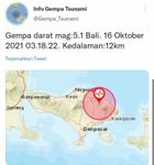 Gempa Tektnonik Berkekuatan 4,8 Guncang Sejumlah Daerah di Bali Gempa