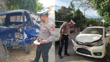Rem Blong, Honda Brio Tabrak Mobil Pickup Hingga Rusak Parah kondisi kendaraan