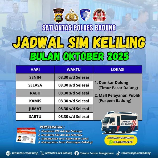 BaliPortalNews_ SIM KELILING BADUNG - OKTOBER Jadwal SIM Keliling Polres Badung Bulan Oktober 2025