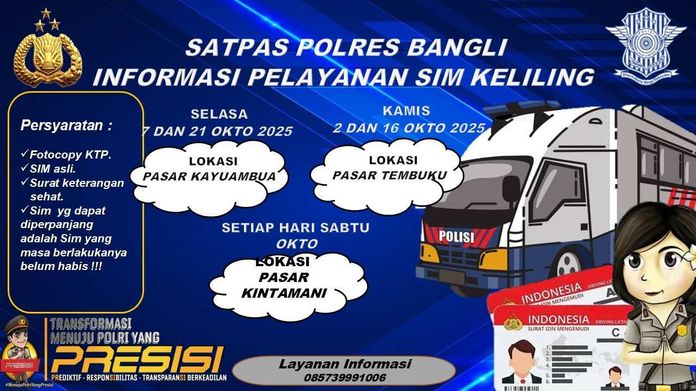 BaliPortalNews_ SIM KELILING BANGLI - OKTOBER Jadwal SIM Keliling Polres Bangli Bulan Oktober 2025