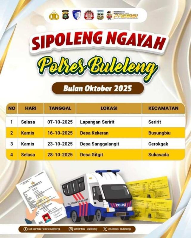 BaliPortalNews_ SIM KELILING BULELENG - OKTOBER Jadwal SIM Keliling Polres Buleleng Bulan Oktober 2025