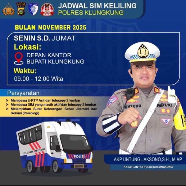 Jadwal SIM Keliling Polres Klungkung Bulan November 2025