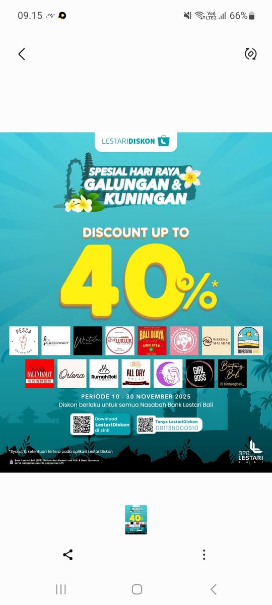 BPR Lestari Bali Hadirkan Promo Spesial Galungan dan Kuningan Hingga 40 Persen Lewat Aplikasi LestariDiskon