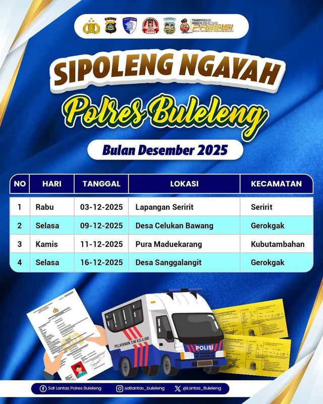 BaliPortalNews_ SIM KELILING BULELENG - DESEMBER Jadwal SIM Keliling Polres Buleleng Bulan Desember 2025