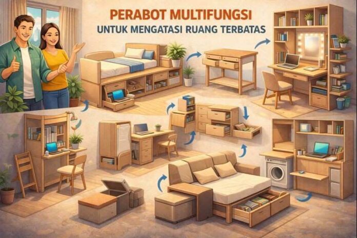 Ilustrasi Perabot Multifungsi untuk Mengatasi Ruang Terbatas