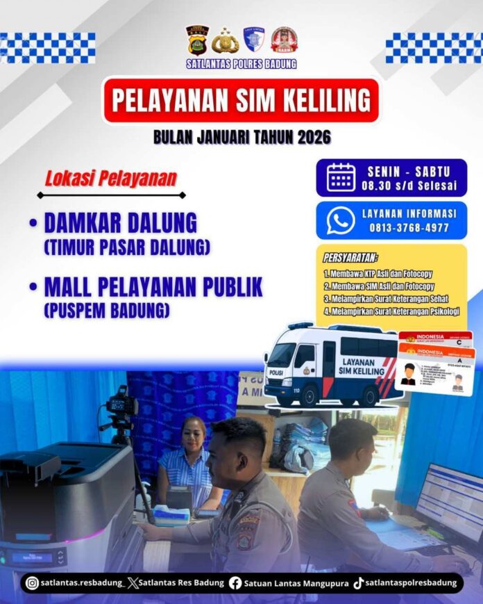 Jadwal SIM Keliling Polres Badung Bulan Januari 2026