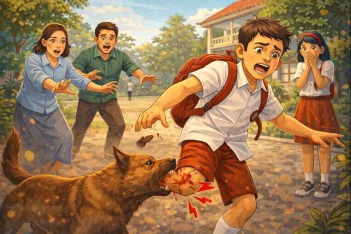 Ilustrasi digigit anjing