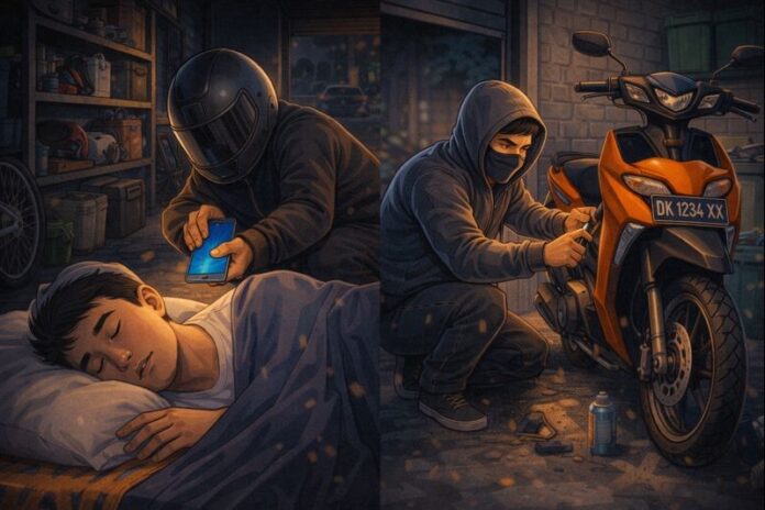 Ilustrasi kejadian pencurian HP dan Motor