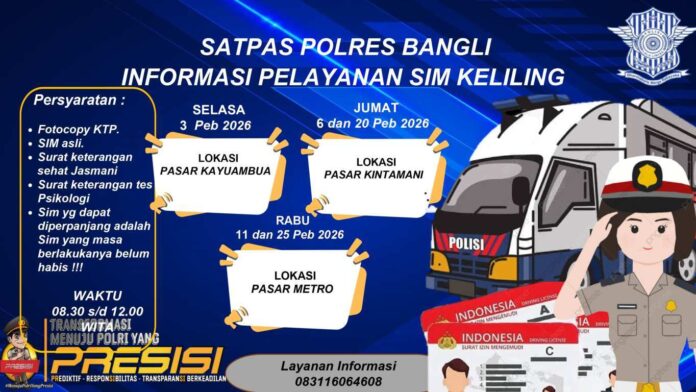 BaliPortalNews_ FEB-SIM Keliling Bangli Jadwal SIM Keliling Polres Bangli Bulan Februari 2026