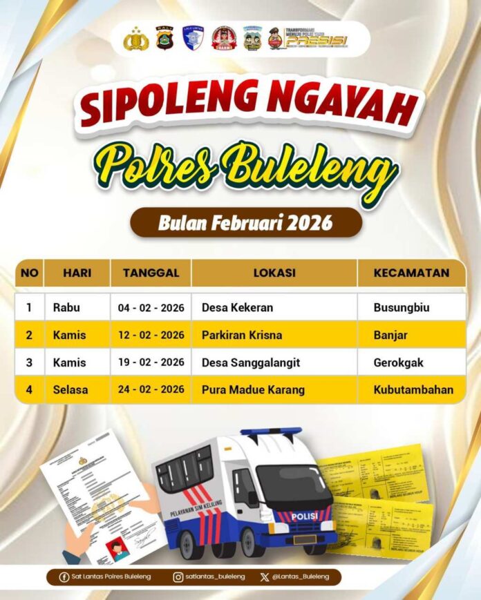 Jadwal SIM Keliling Polres Buleleng Bulan Februari 2026