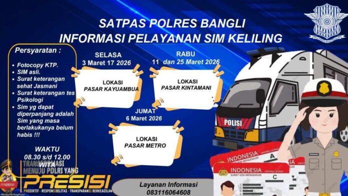 Jadwal SIM Keliling Polres Bangli Bulan Maret 2026