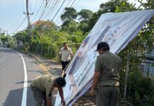 Satpol PP Denpasar Tertibkan Baliho dan Spanduk Liar di Sejumlah Fasilitas Umum Satpol PP Denpasar