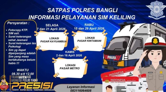 Jadwal SIM Keliling Polres Bangli Bulan April 2026