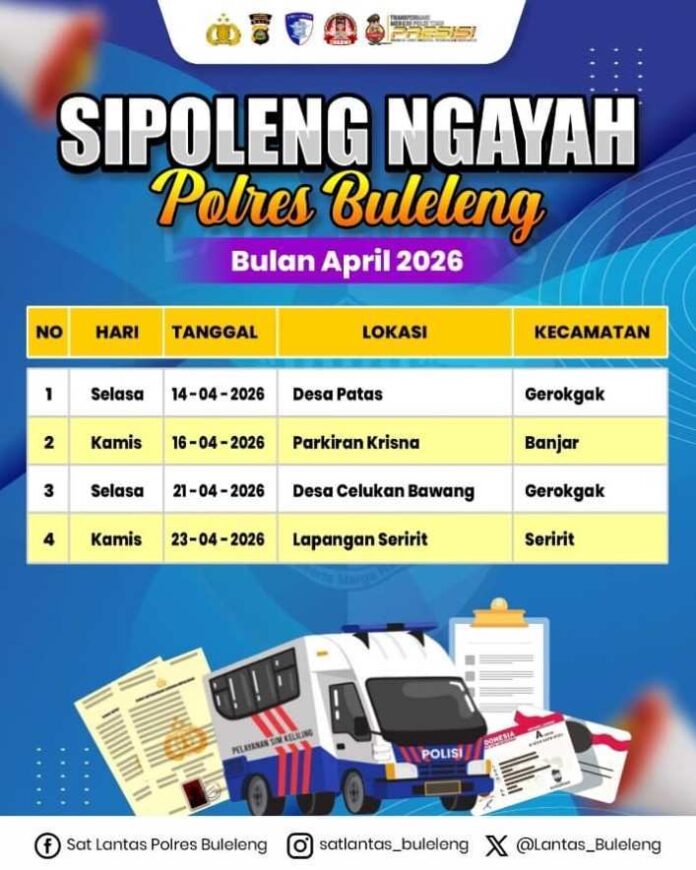 BaliPortalNews_ SIM Buleleng-APRIL Jadwal SIM Keliling Polres Buleleng Bulan April 2026