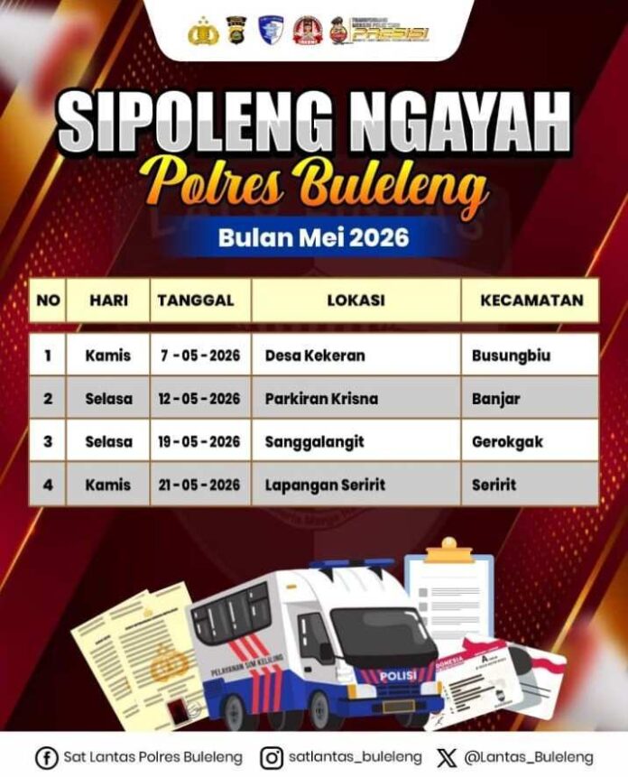 BaliPortalNews_ SIMLING BULELENG Jadwal SIM Keliling Polres Buleleng Bulan Mei 2026