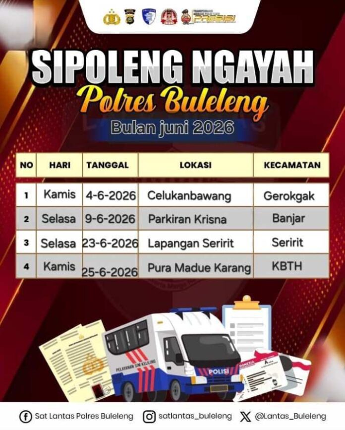Jadwal SIM Keliling Polres Buleleng Bulan Juni 2026