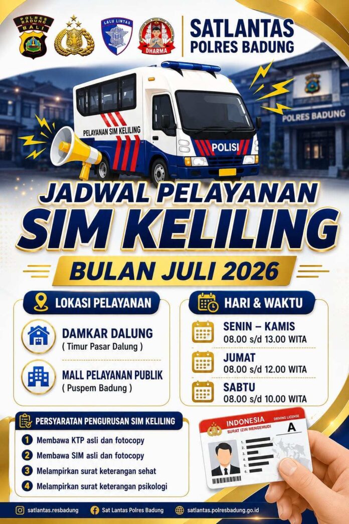 Jadwal SIM Keliling Polres Badung Bulan Juli 2026
