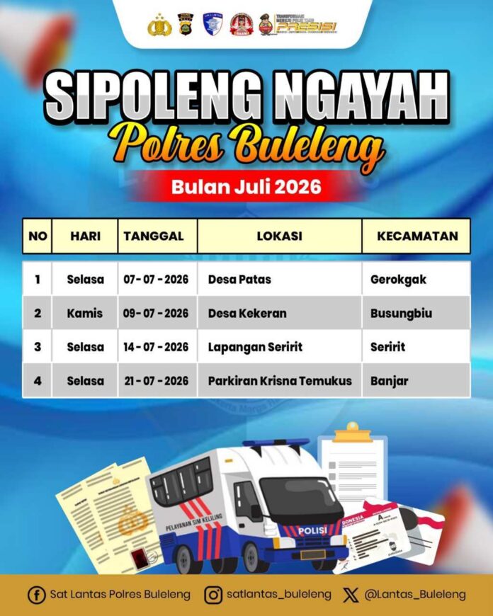 Jadwal SIM Keliling Polres Buleleng Bulan Juli 2026