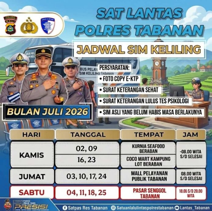 SIM KELILING TABANAN JULI _bpn Jadwal SIM Keliling Polres Tabanan Bulan Juli 2026